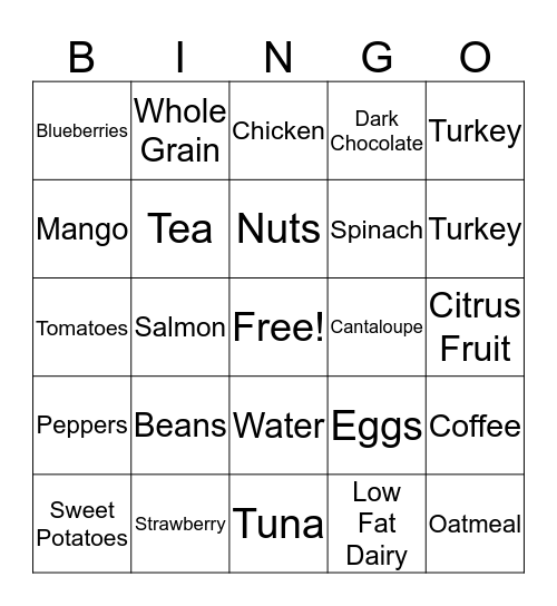 Eat for Energy Bingo Card