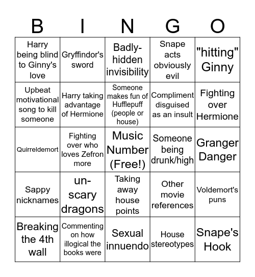 Very Potter Musical Bingo Card
