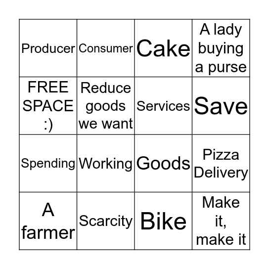 Economic Understanding Bingo Card