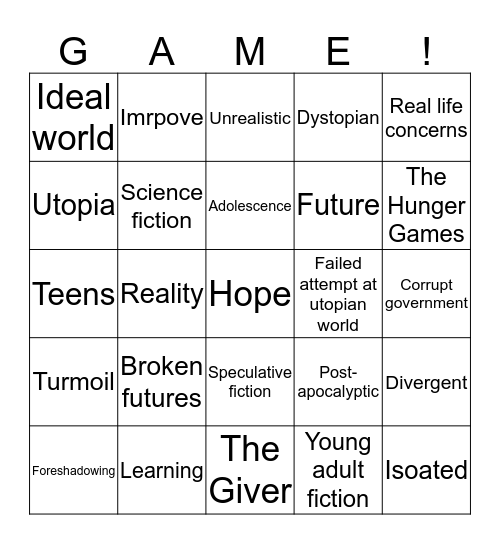 Dystopia and Utopia Bingo Card