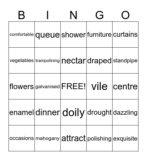 Grade 5 Bingo Card