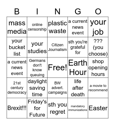 Bingo - In the mix Bingo Card