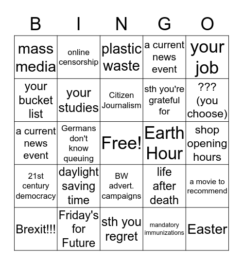 Bingo - In the mix Bingo Card