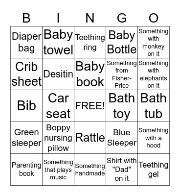 Baby Bingo Card