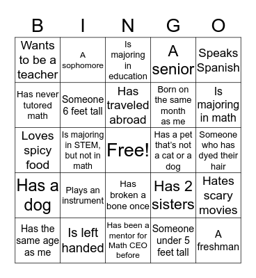 Math CEO Bingo (Meet the Mentors) Bingo Card