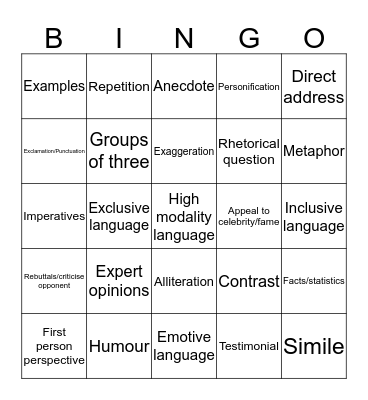 Persuasive Techniques Bingo Card