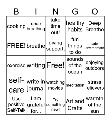 Coping Skills Bingo Card