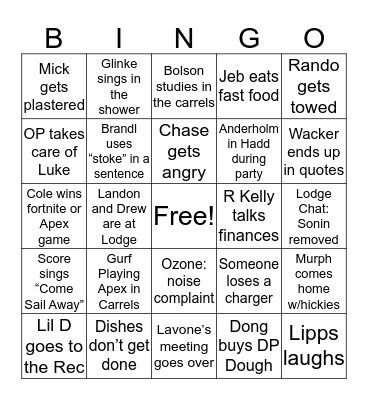 Lodge Bingo Card