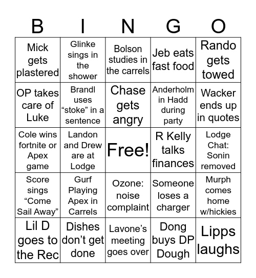 Lodge Bingo Card