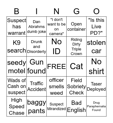 Live PD Bingo Card