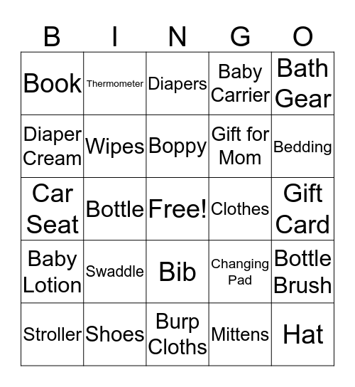 Baby Shower Bingo Card