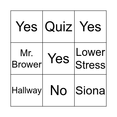 Responsibility Bingo Card