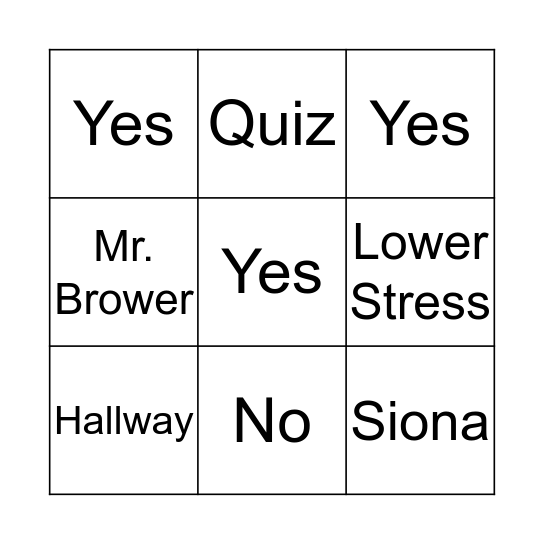 Responsibility Bingo Card