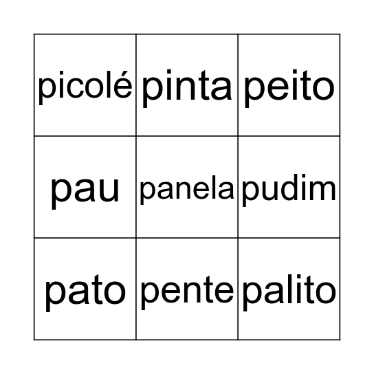 Bingo de Palavras Bingo Card