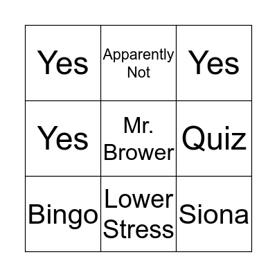 Responsibility Bingo Card