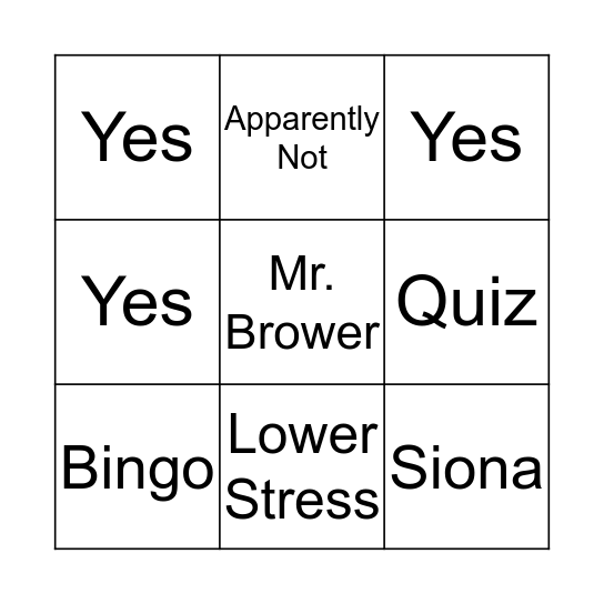 Responsibility Bingo Card