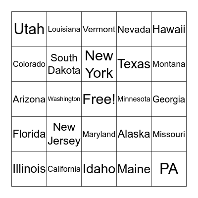 United States Bingo Card