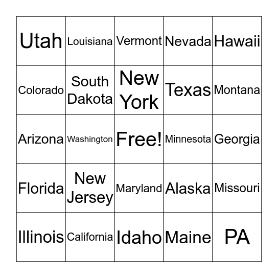 United States Bingo Card