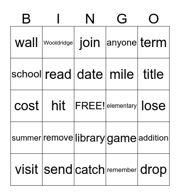 WORD CHALLENGE Bingo Card