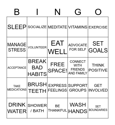 HEALTHY ME Bingo Card