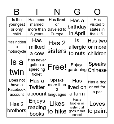 Find someone who... Bingo Card