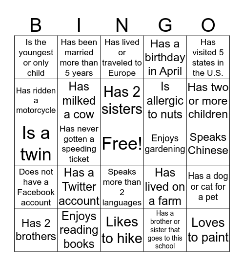 Find someone who... Bingo Card