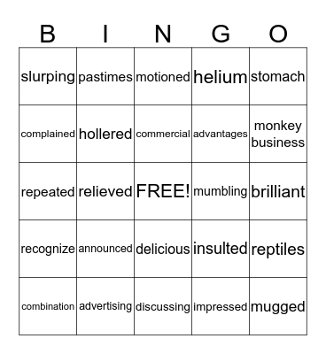Tales of a Fourth Grade Nothing Bingo Card