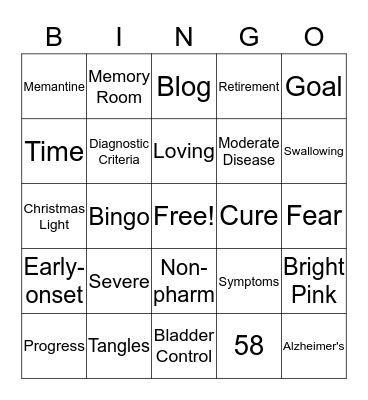 A Journey through Alzheimer's  Bingo Card