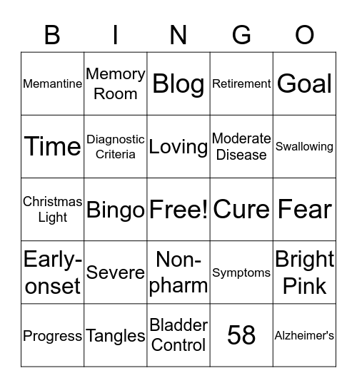 A Journey through Alzheimer's  Bingo Card