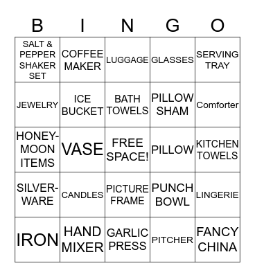 BRIDAL BINGO  Bingo Card