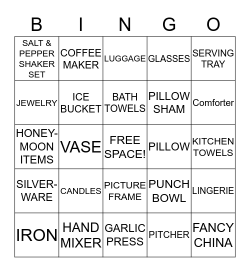 BRIDAL BINGO  Bingo Card