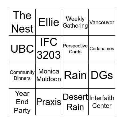 P2C Year End Party BINGO Card