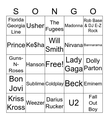 Songo Bingo Card