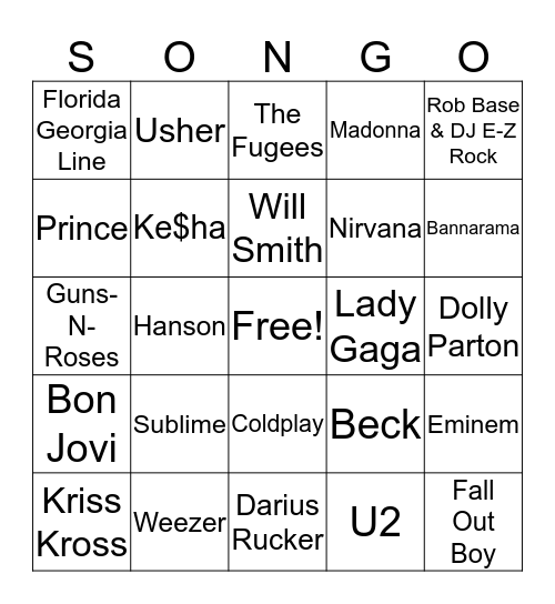 Songo Bingo Card