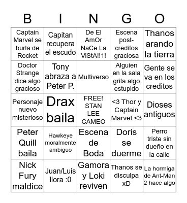 LOS AVENGADORES JUEGO FINAL Bingo Card