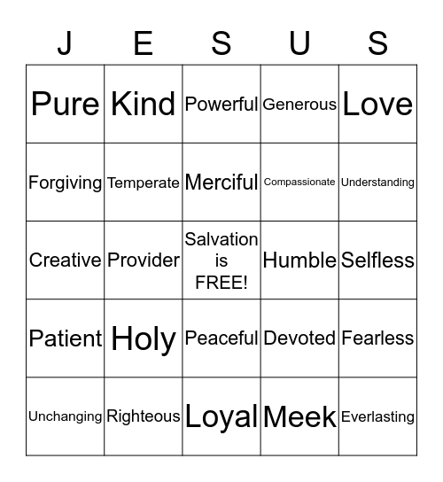 Characteristics of Jesus Bingo Card