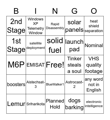 PSLV-C45 Launch Bingo Card