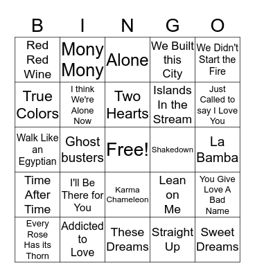 80's Karaoke Bingo Card