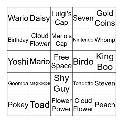 Super Mario Bingo Card