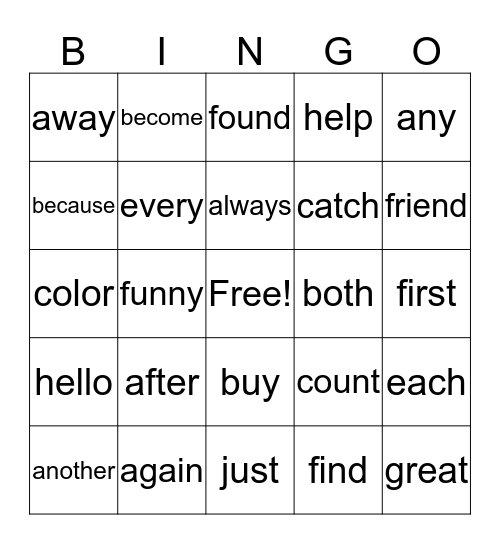 1 Blue Tricky Words Bingo Card