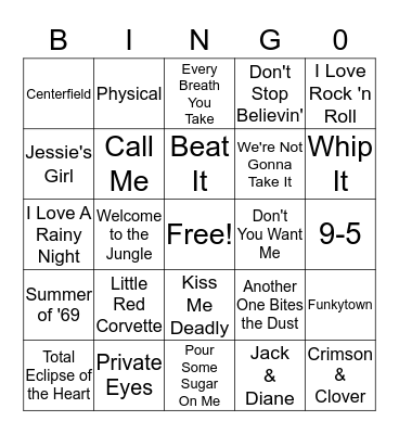 80's Karaoke Bingo Card