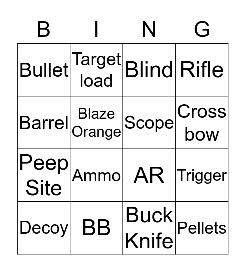 Hunting Bingo  Bingo Card
