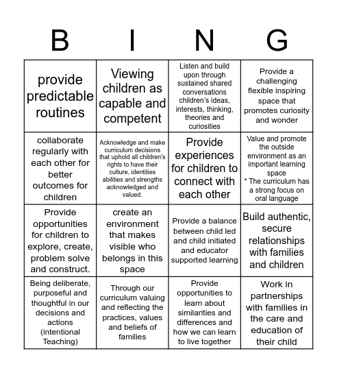 Our Philosophy Bingo Card