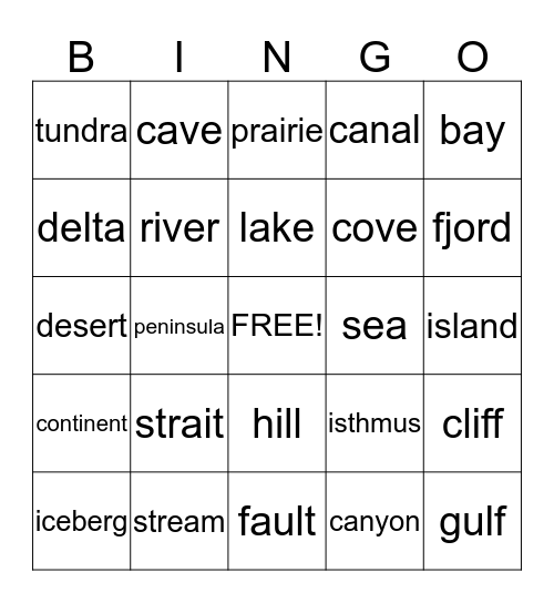 Landforms Bingo Card