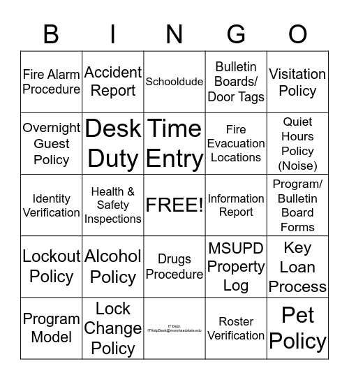 Policies and Procedures Bingo Card