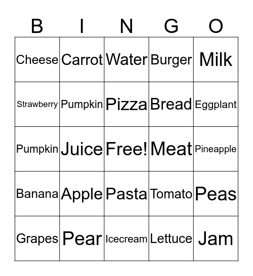 Foods Bingo Card