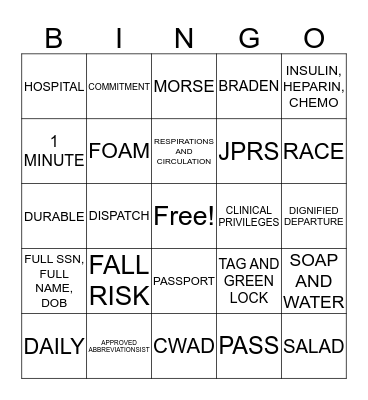 Boot Camp Bingo Card