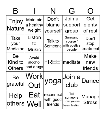 Coping Bingo  Bingo Card