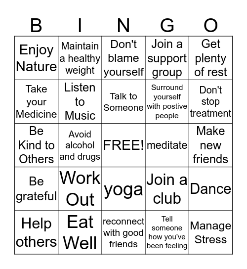 Coping Bingo  Bingo Card