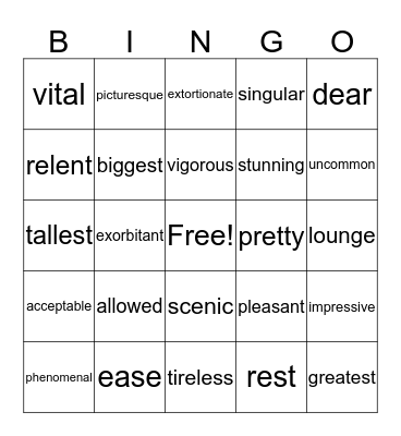 U8:Vocabulary Bingo Card